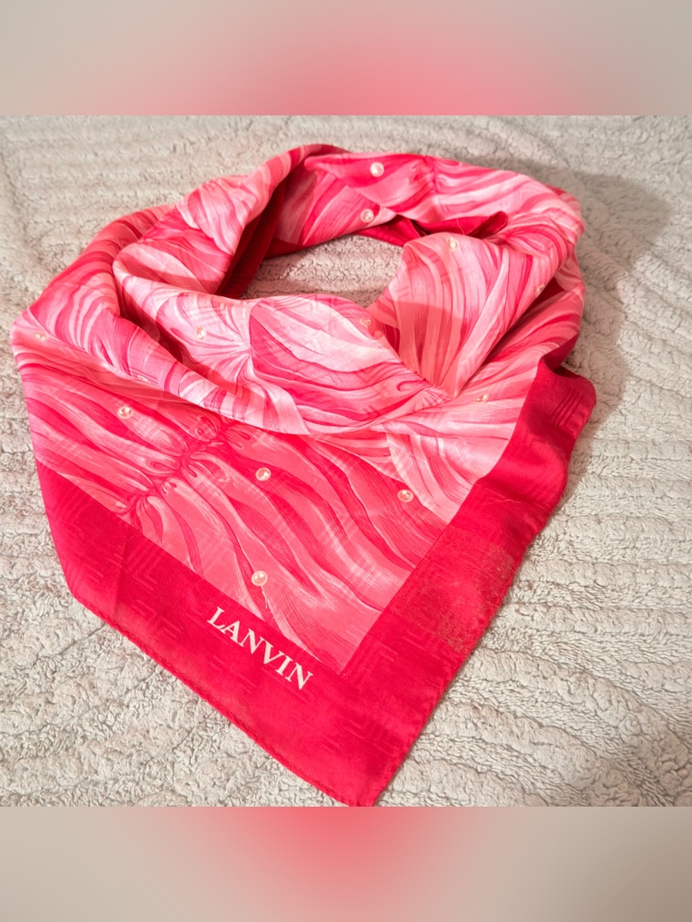 Lanvin Pink & Light Pink Silk Patterned Scarf cotton 22.5/22.6